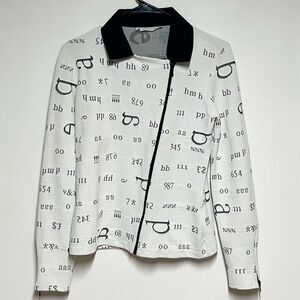Rayure Paris France funky white with black printed symbol jacket Sz 44 10-12 US